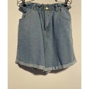 PLAID & Plain High Waisted Denim Shorts Rolled Jean Stone Size Large